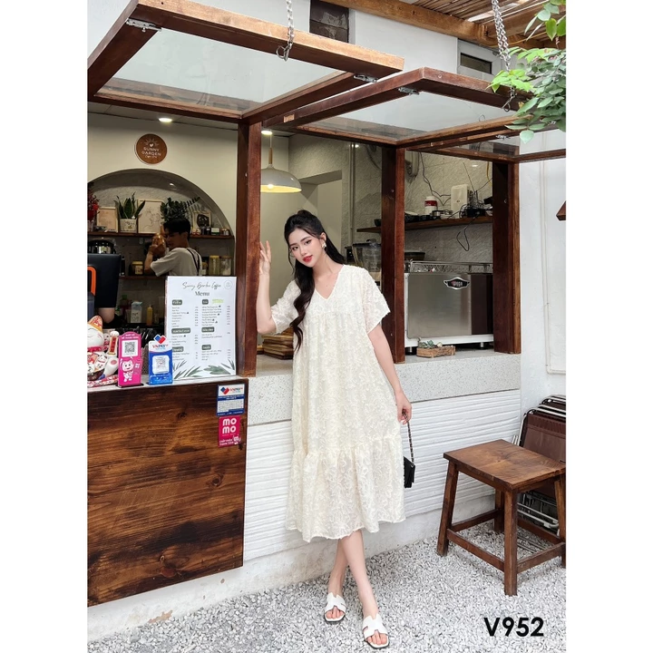 Đầm babydoll dáng suông, đầm bầu babydoll suông thiết kế cổ V dài Quá Gối Có Bigsize mặc đi làm đi tiệc thoải mái