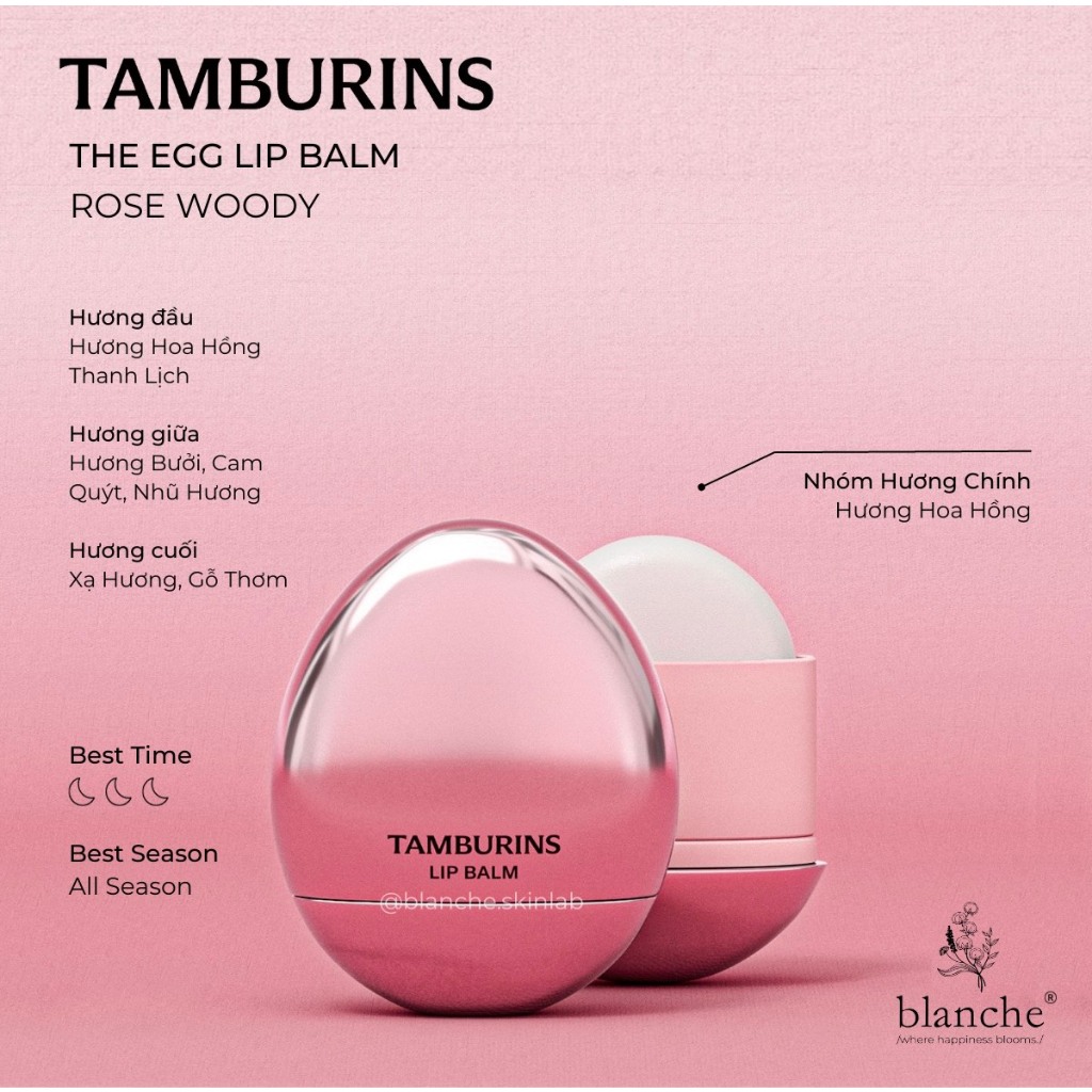 Son Dưỡng Môi Tamburins The Egg Lip Balm Rose Woody, Milk Tea, Woody