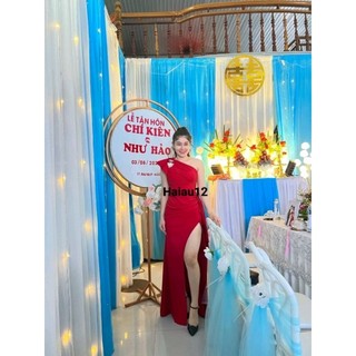 Đầm dạ hội lệch vai nơ cao cấp kèm ảnh thật (đầm dự tiệc cao cấp) tặng hoa tai cute TẶNG KÈM HOA TAI THỜI TRANG