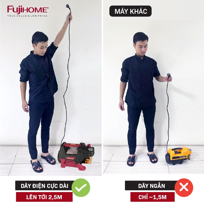 Máy xịt rửa FUJIHOME áp lực cao, máy phun xịt rửa chỉnh áp lực nước xịt rửa ô tô, xe máy, nhà cửa