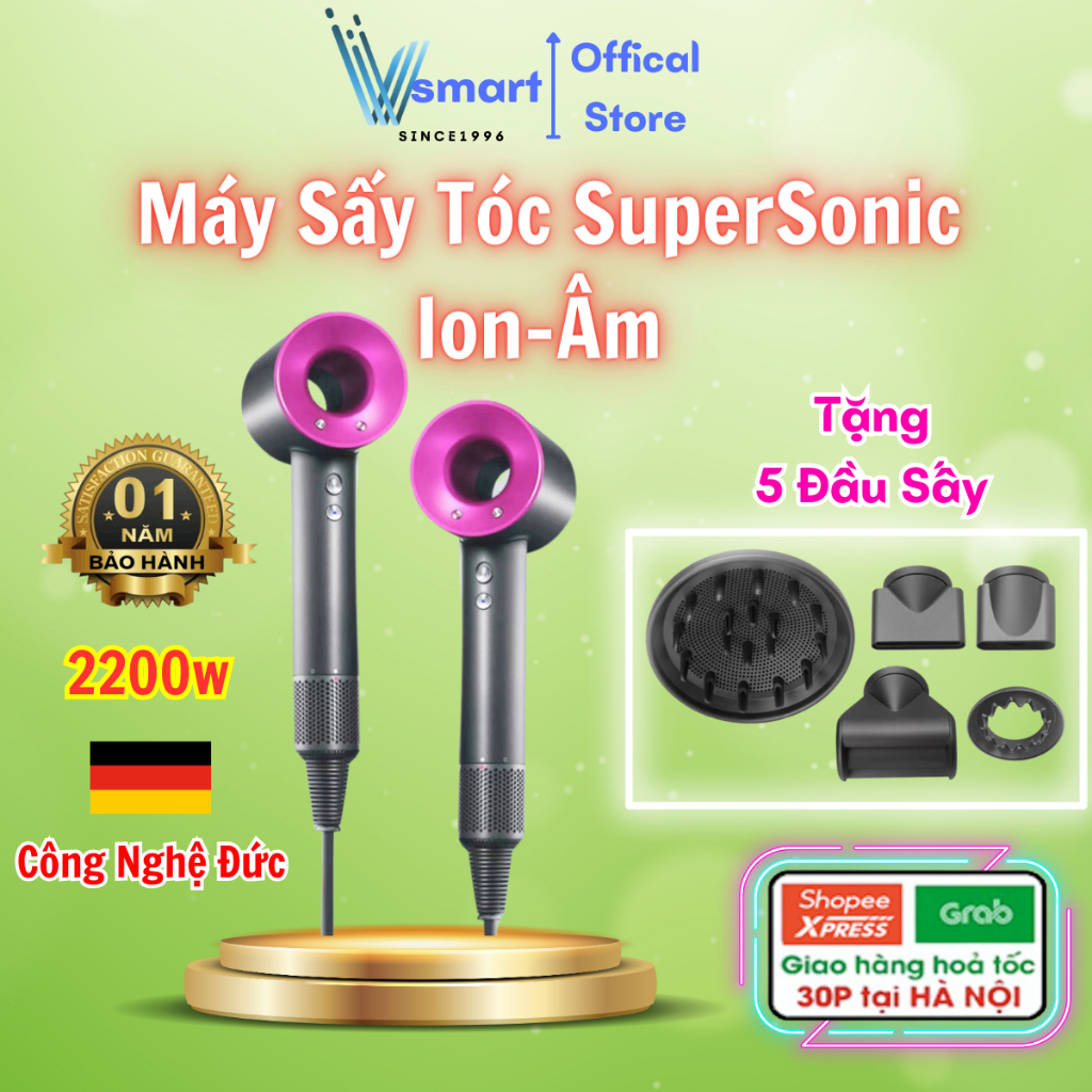 Máy Sấy Tóc 2 Chiều Nóng Lạnh Công Suất Lớn, Máy Sấy Tóc Ion Âm Nhanh Khô, 3 Chế Độ Sấy Chống Gãy Rụng Tóc Tặng 5 Đầu