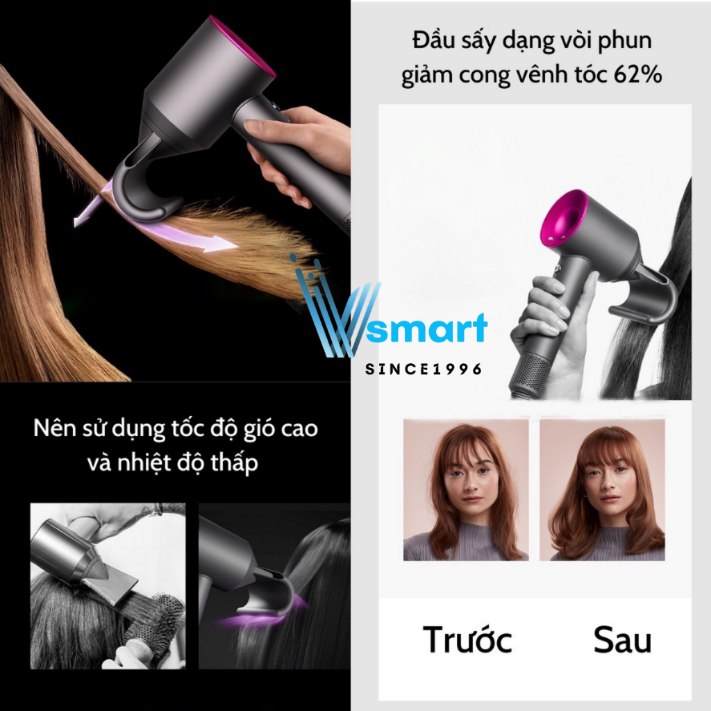 Máy Sấy Tóc 2 Chiều Nóng Lạnh Công Suất Lớn, Máy Sấy Tóc Ion Âm Nhanh Khô, 3 Chế Độ Sấy Chống Gãy Rụng Tóc Tặng 5 Đầu