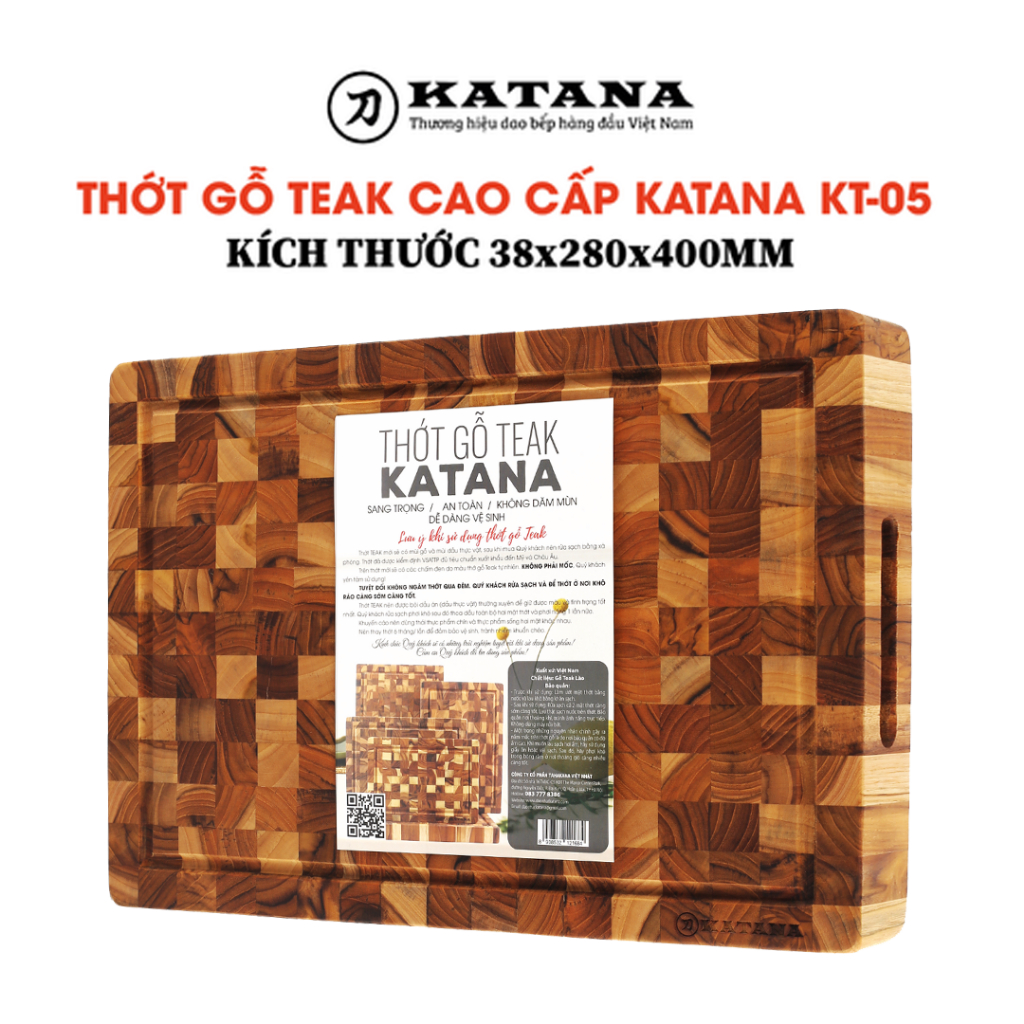 Thớt Băm Chặt Thái Bằng Gỗ Teak KATANA Size Lớn Nhất Dày 3.8cm - KT05 280x400x38mm