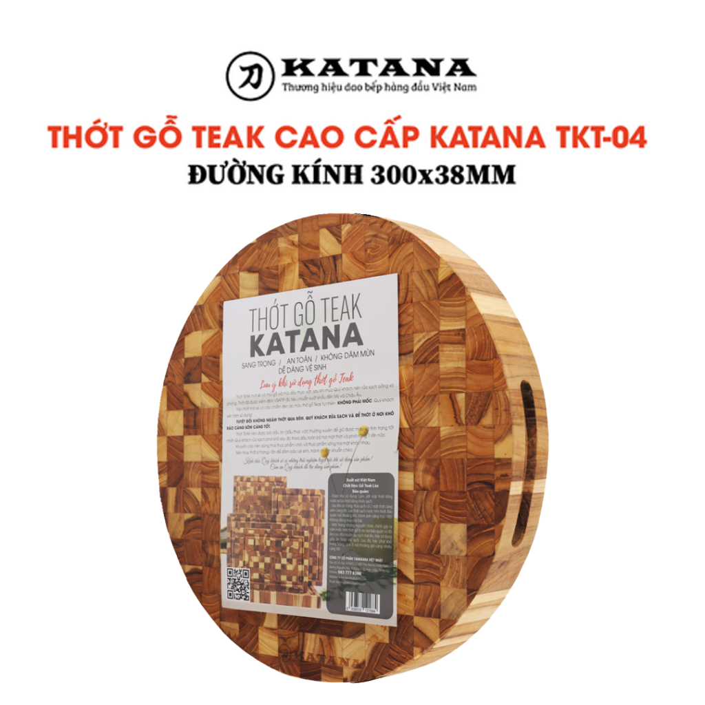 Thớt Băm Thái Chặt Decor Bằng Gỗ Teak KATANA Cao Cấp Hình Tròn An Toàn Thực Phẩm - TKT04 30x30x3.8cm
