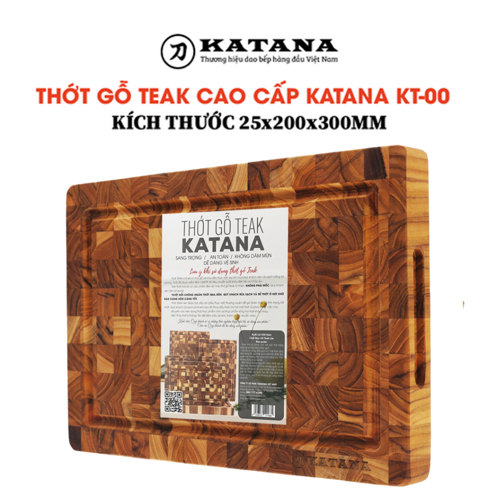 Ảnh Thớt Gỗ Teak KATANA Tiện Dụng An Toàn Thực Phẩm KT00 Size 200x300x25mm Hình Chữ Nhật 2