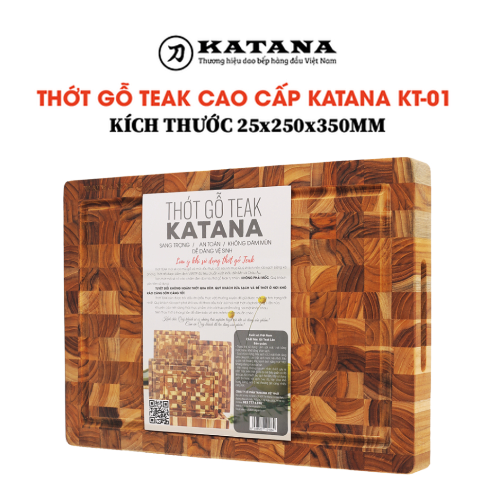 Ảnh Thớt Gỗ Teak KATANA Chính Hãng Siêu Tiện Dụng Vừa Băm Thái Decor An Toàn Vệ Sinh - KT01 250x350x25mm 2