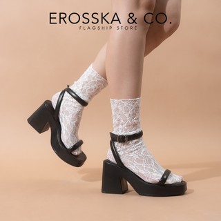 Erosska - Giày sandal cao gót nữ quai ngang kiểu dáng đơn giản màu nâu cao 9cm - SB029