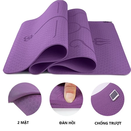 Thảm Tập Yoga Định Tuyến 8mm TPE 2 Lớp Cao Cấp Tặng Kèm Túi Đựng, Thảm Yoga Chống Trượt Chính Hãng Gubix Gubix
