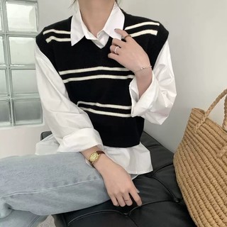 (SALE) Áo len gile nữ dệt kim màu đen trắng cổ tròn cọc tay phong cách hàn quốc ullzang đi học đi làm GL23