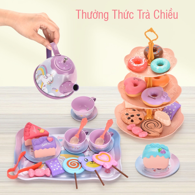 Đồ chơi tiệc trà bánh đáng yêu cho bé, có bộ ấm chén và tháp bánh xinh xắn bằng nhôm siêu bền cho bé