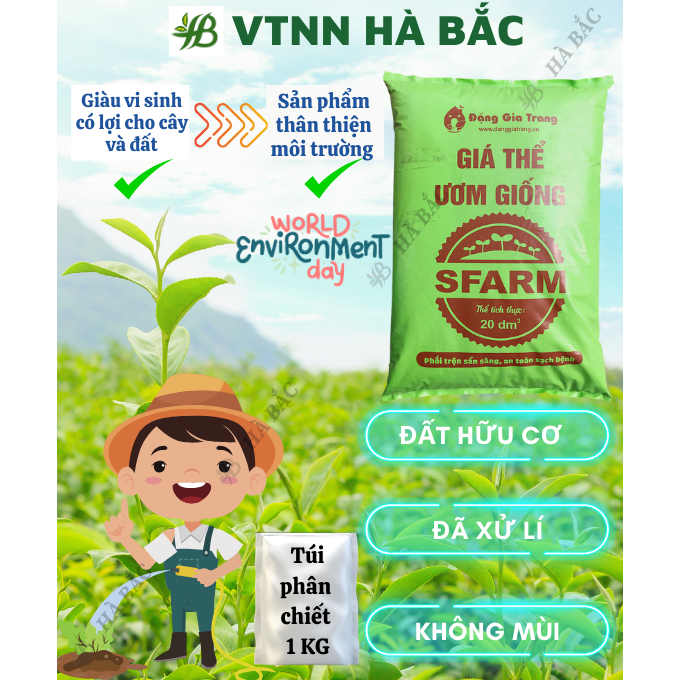 Giá thể ươm hạt giống SFarm (túi 1Kg) Đặng Gia Trang - đất sạch đã qua xử lý để ươm mầm cây con