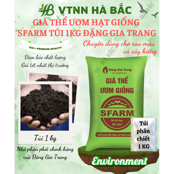 Giá thể ươm hạt giống SFarm (túi 1Kg) Đặng Gia Trang - đất sạch đã qua xử lý để ươm mầm cây con