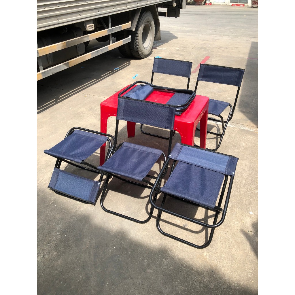 Ghế xếp sắt lưng thấp vải bố phù hợp cho quán cà phê, trà sữa, câu cá, ghế gấp gọn tiện lợi 3in1