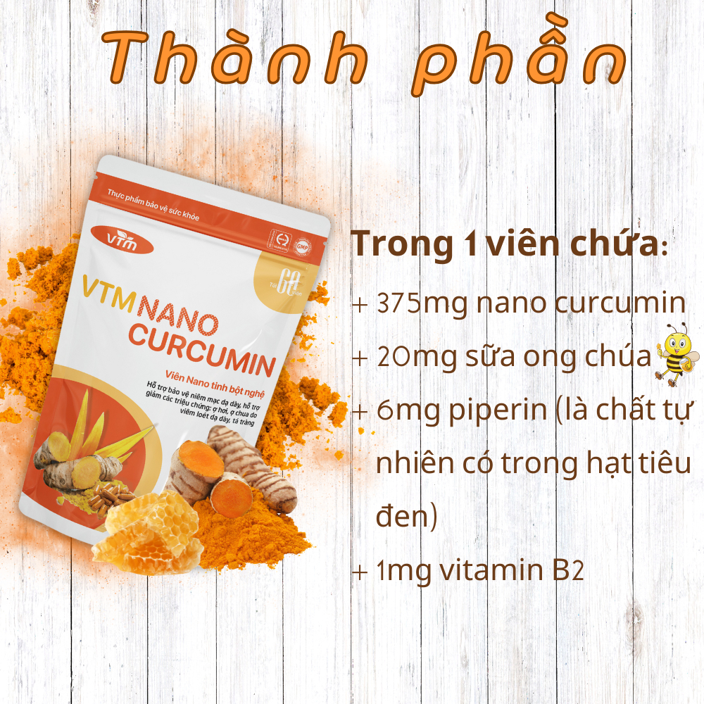 Viên uống tinh bột nghệ VTM NANO CURCUMIN - gói 60 viên