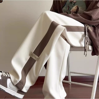 Quần Ống Rộng Unisex 𝗖𝗛𝗔̂́𝗧 𝗡𝗜̉ 𝗫𝗜̣𝗡 Sọc Kẻ + Logo - Quần Jogger Thể Thao Nam Nữ Vải Nỉ Cotton dày 3 màu Hotrend