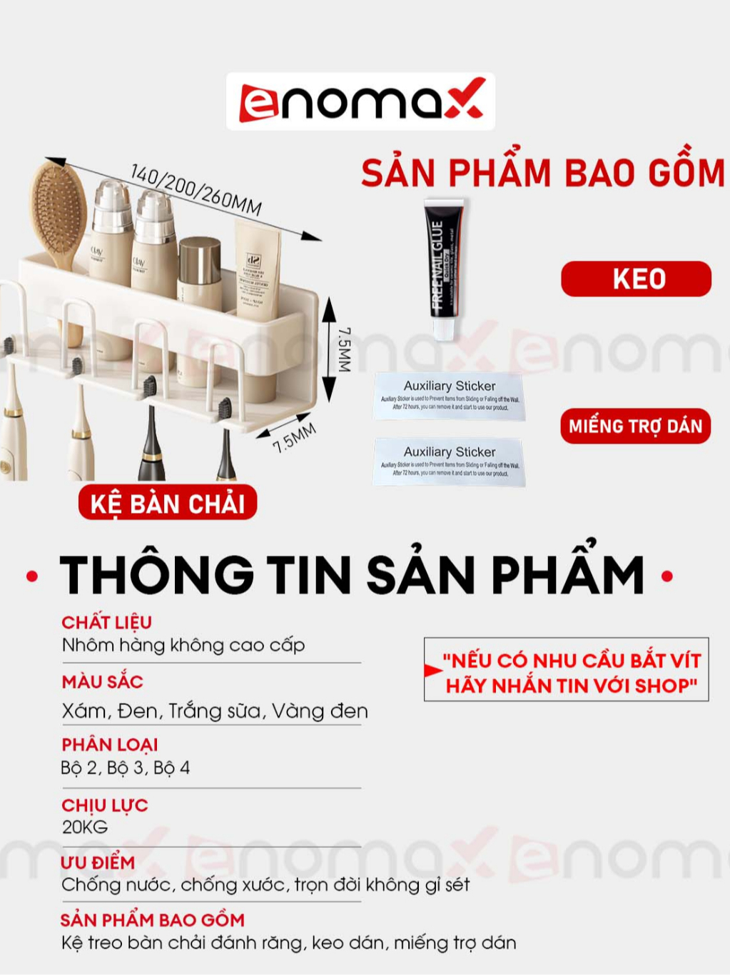 Ảnh Giá đựng bàn chải đánh răng Enomax đa năng dán tường, chất liệu nhôm hàng không cao cấp, bảo hành 10 năm (Eno - 0103) 4