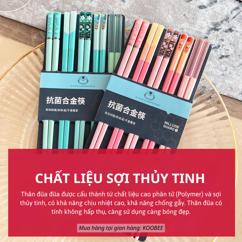 [5 Đôi] Đũa Sợi Thủy Tinh Kháng Khuẩn Chống Trơn Chịu Nhiệt Phong Cách Morandi – Màu Sắc Đẹp Mắt, An Toàn Sức Khỏe (BA44