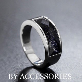Nhẫn nam titan tròn đá đen vát cạnh bản 8mm không gỉ BY ACCESSORIES
