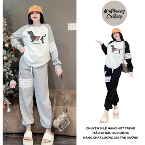 Sét nữ 💥 HÀNG LOẠI 1 💥 Bộ Đồ Nữ THOMENICHO Áo Dài Tay Phối Viền Mix Quần Xuông Dài Có Bo Tay+Chân CHẤT NỈ 40-70kg. P394