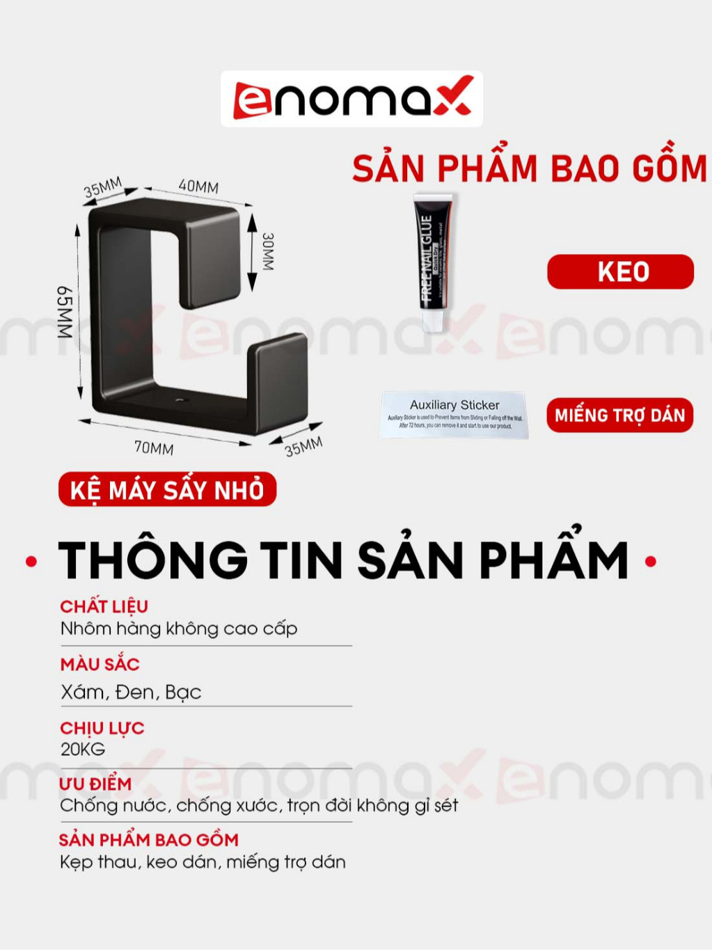 Ảnh Móc treo chậu dán tường Enomax, chịu lực tốt, chất liệu nhôm hàng không, chống gỉ sét - bảo hành 10 năm (Eno 0118) 3