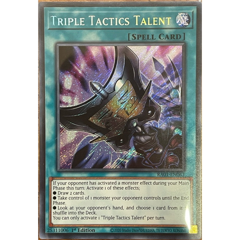 Carta Triple Tactics Talent (PUR) - RA01-EN063 - Rareza Prismatic Ultimate - 1ª Edición - Para Coleccionistas Carta Triple Tactics Talent (PUR) - RA01-EN063 - Rareza Prismatic Ultimate - 1ª Edición - Para Coleccionistas