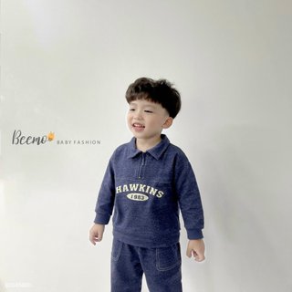 Bộ nỉ polo phối khóa in chữ bé trai 9-25kg N038