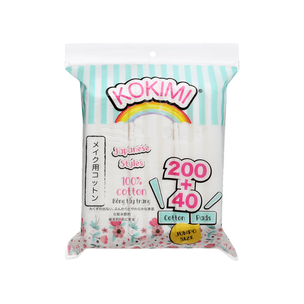 Bông Tẩy Trang KOKIMI 240 miếng 100% cotton mềm mịn dai thấm hút nhanh không bị sơ bông