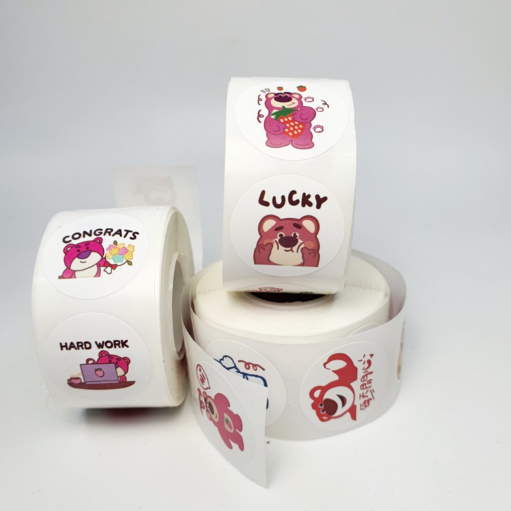 Cuộn 100 , 500 Sticker Hình Dán Gấu Dâu Losto Gấu Trúc Gấu Xám Dễ ...