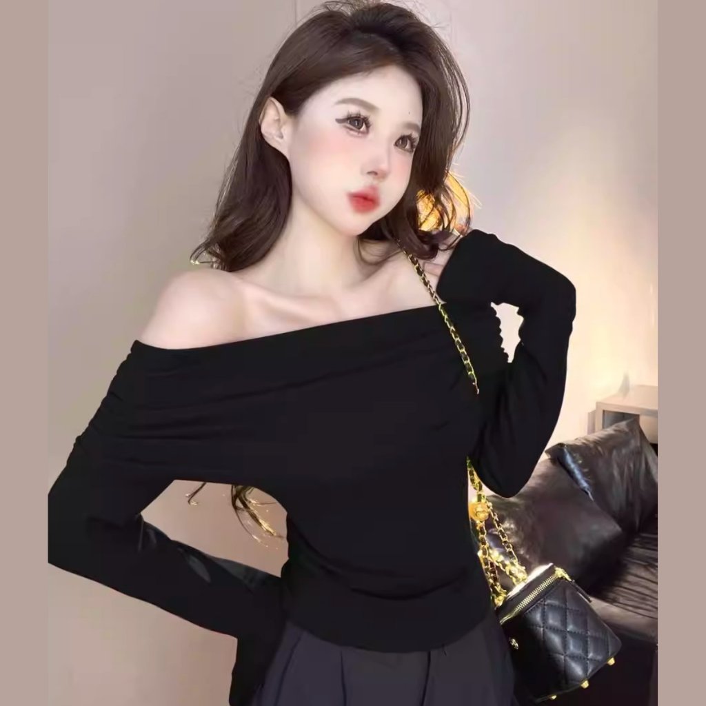 Áo trễ vai tay dài vải xịn bản to cho mùa thu đông chất liệu thun gân co giãn 4 chiều thoải mái sang trọng - A29