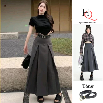 Chân váy xếp ly dáng dài, Chân váy midi dáng dài xếp ly, Chân váy dài xếp ly 2 mặt 2024 chất RuBy Hàn 0080HQ