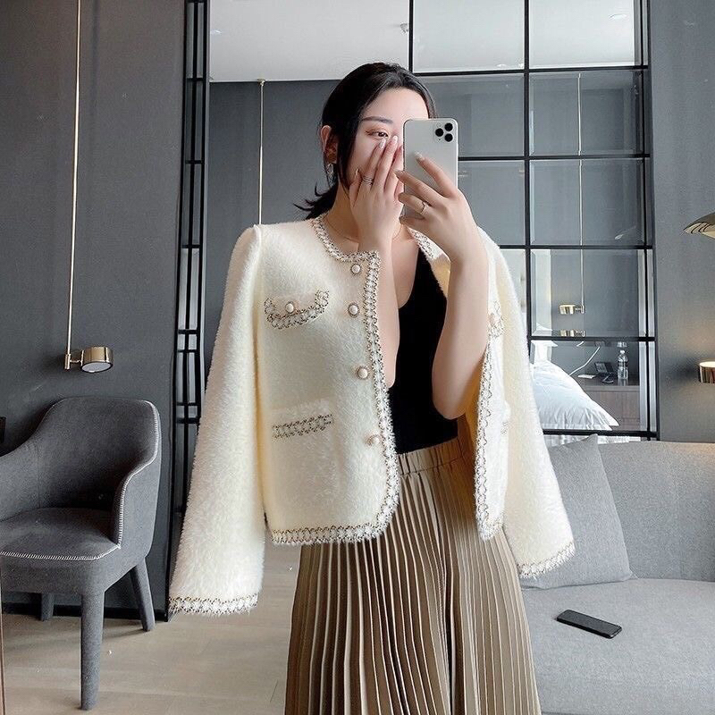 Áo khoác cardigan dạ lông thỏ viền ngọc tiểu thư sang chảnh phong cách Hàn Quốc MT33 SP24