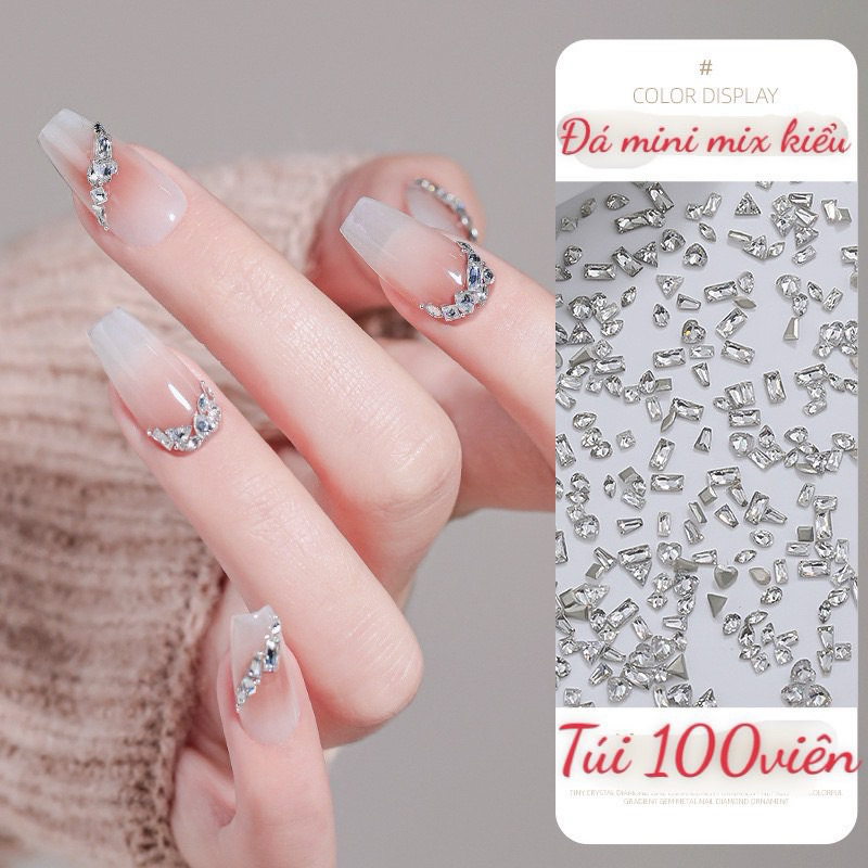 Set đá Diamond Mini chân bạc 100v trang trí móng