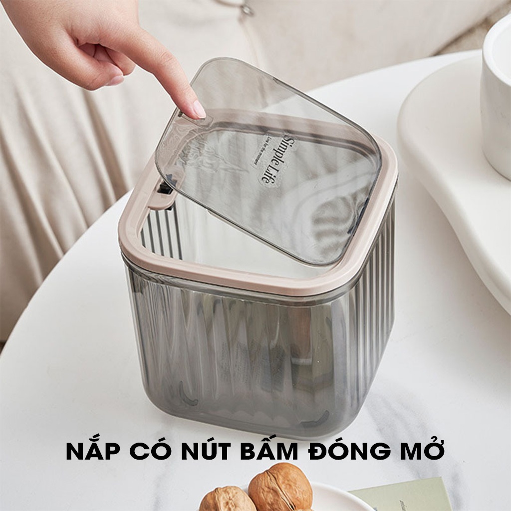 Hộp Nhựa Trong Suốt Đựng Đồ Trang Sức Mỹ Phẩm, Thùng Rác Mini Để Bàn Có Nắp Bật Kiểu Dáng Hiện Đại | BigBuy360 - bigbuy360.vn