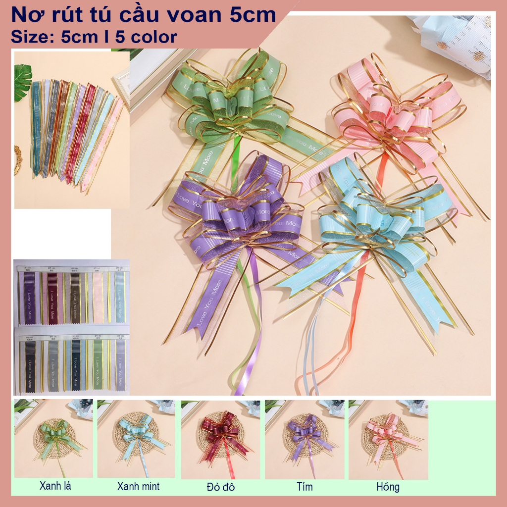 Nơ rút voan viền BestWishes bản 5cm, nơ rút trang trí cao cấp, phụ kiện ...