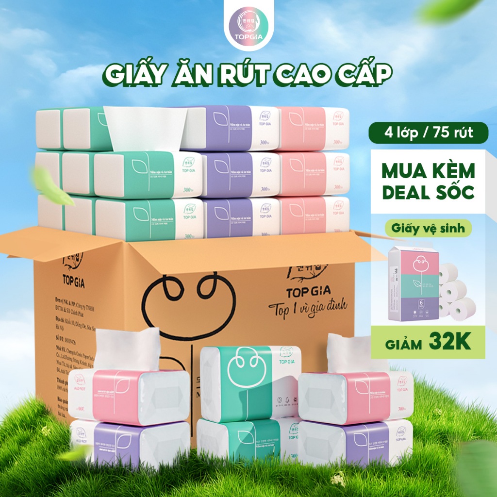 Giấy ăn rút Top Gia, thùng 30 gói/16 gói 4 lớp cao cấp tiện lợi ...