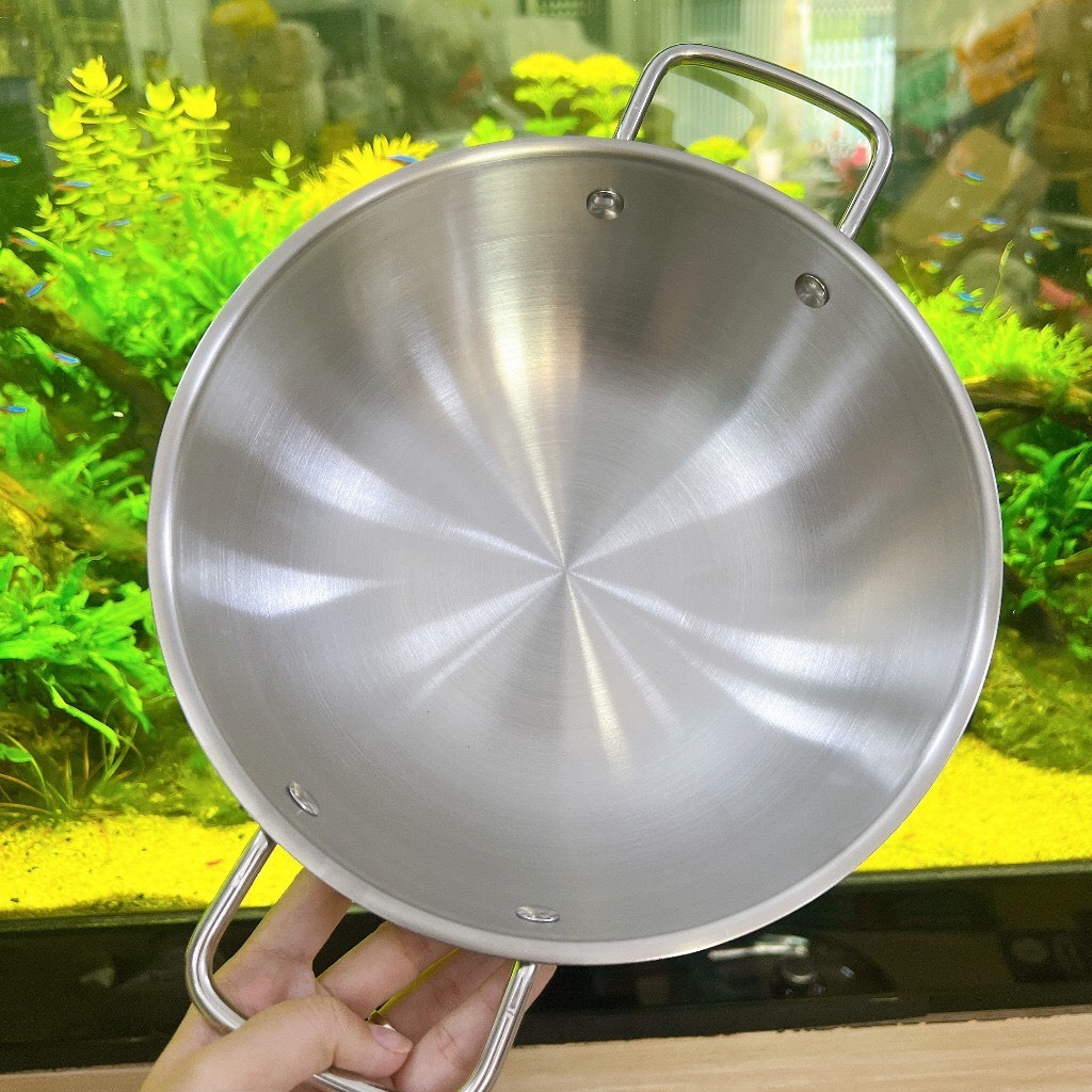 Chảo inox 304 3 Lớp TICOOK có nắp kính - Chảo lẩu inox 304 3 lớp TICOOK  Cao Cấp
