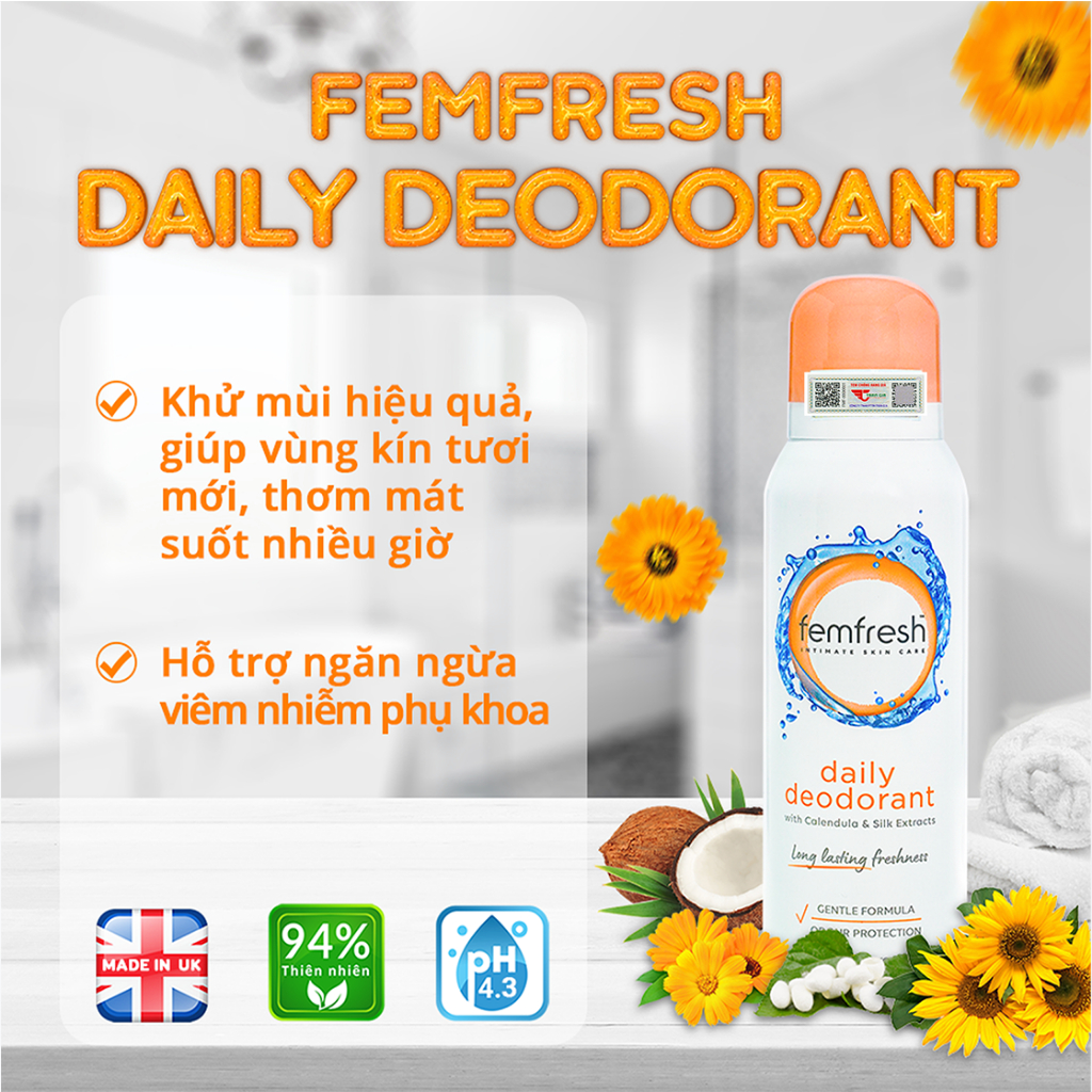 Ảnh Xịt Thơm Mát, Khử Mùi Vùng Kín Lưu Hương Suốt 24h Femfresh Deodorant Spray 125ml 1