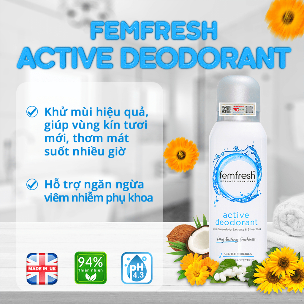 Ảnh Xịt Thơm Mát, Khử Mùi Vùng Kín Femfresh Deodorant Spray Lưu Hương Suốt 24h - 125ml 2