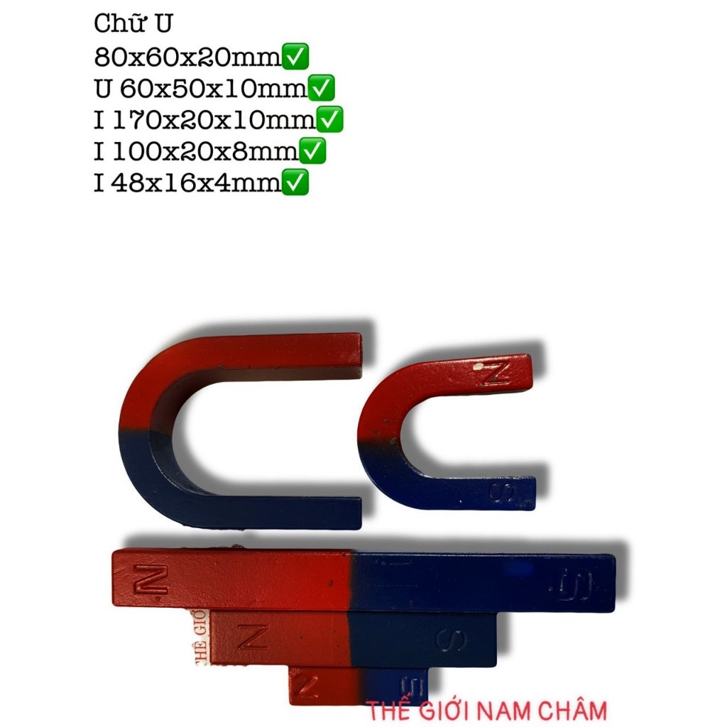 Nam châm thí nghiệm chữ U 60mm, U80mm, chữ I 48mm, 100mm và 170mm ...