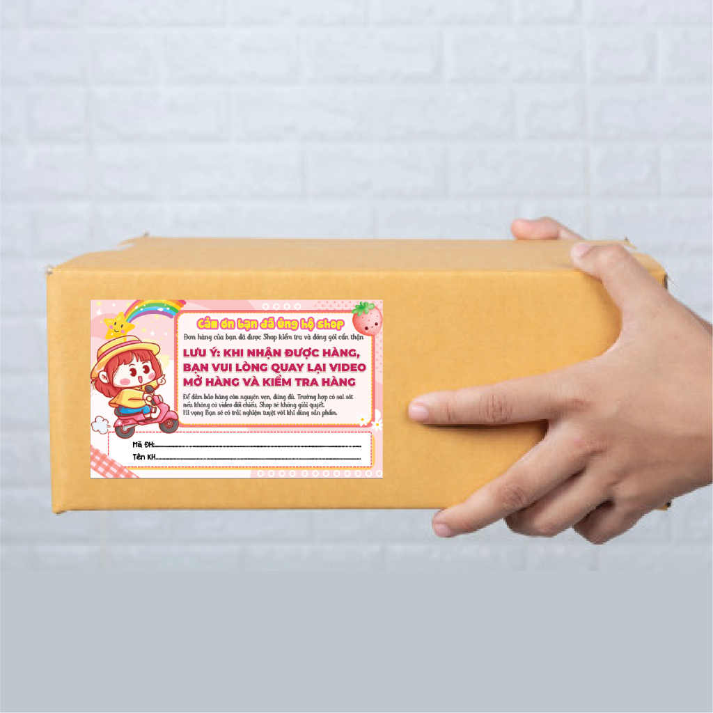 100 tem cám ơn shipper, note ghi chú quay video khi nhận hàng có keo mặt sau
