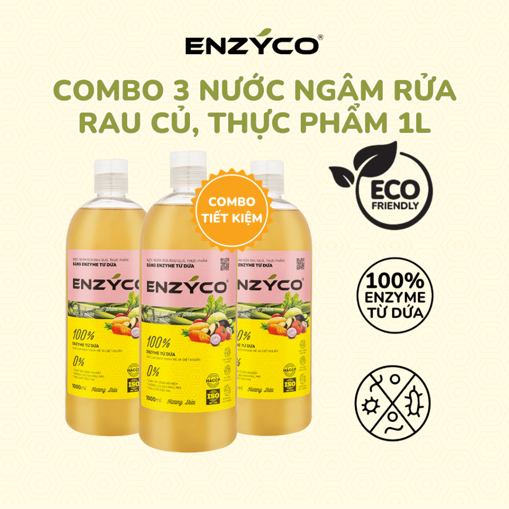 Combo 3 Chai Nước Ngâm Rửa Rau Củ Quả Sinh Học ENZYCO Hương Dứa 1L, Làm ...