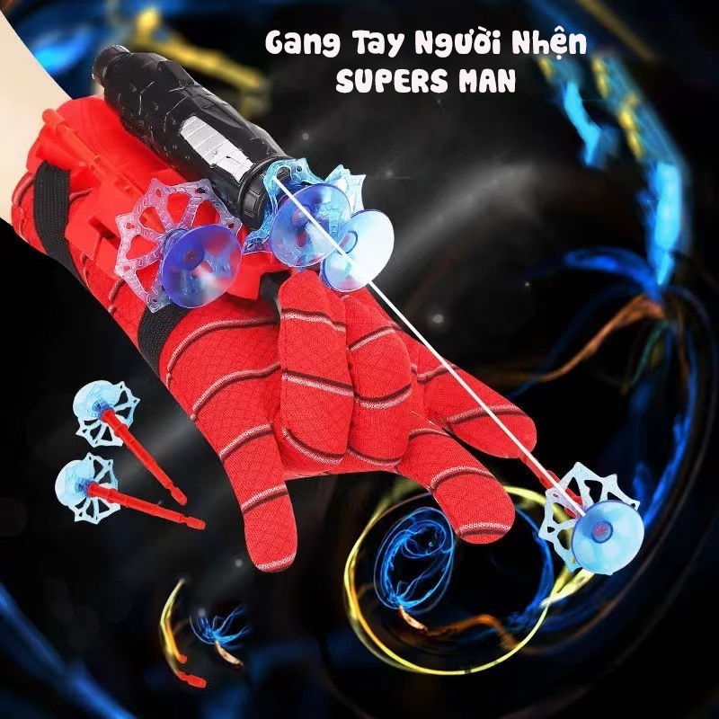 Đồ chơi bắn tơ người nhện - găng tay người nhện có giác hút dính đồ vật, kèm dây, cự ly 5M