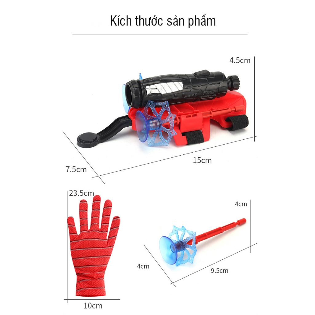Đồ chơi bắn tơ người nhện - găng tay người nhện có giác hút dính đồ vật, kèm dây, cự ly 5M