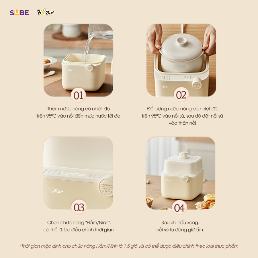 Ảnh Nồi Nấu Cháo Chậm BEAR 0.8L 7 Chế Độ Nồi Nấu Chưng Yến Hầm Hấp Ninh Cháo Cách Thủy Giữ Trọn Chất Dinh Dưỡng NNC08 4