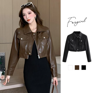 Áo khoác da Forgirl áo da nữ phối khóa kiểu dáng croptop cá tính phong cách Hàn Quốc T012