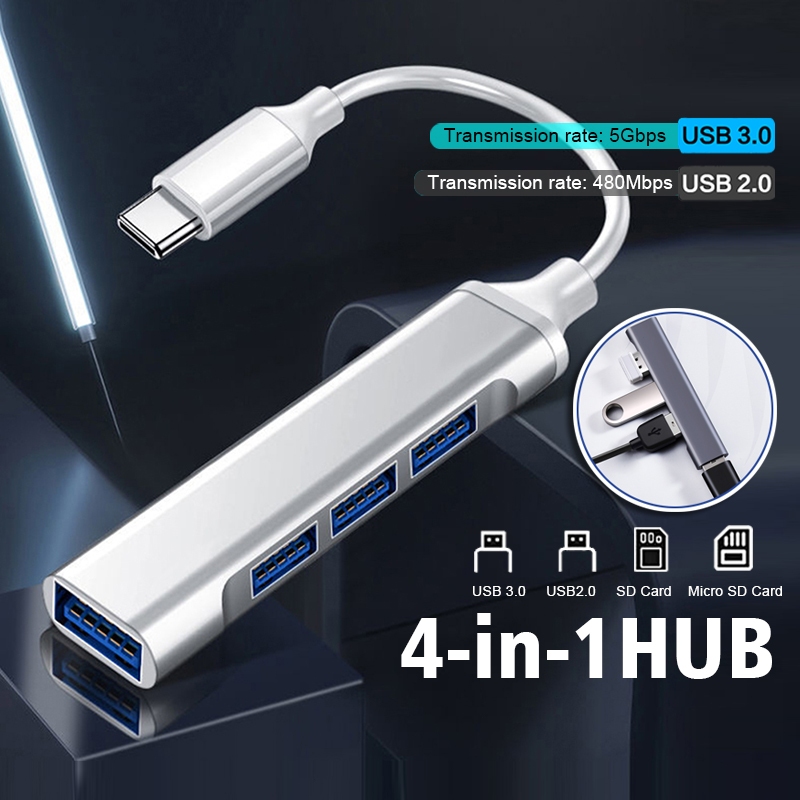 Hub USB type C USB 3.0 sang 4 cổng USB 3.0 hỗ trợ cổng nguồn Micro USB Cho Laptop Máy Tính