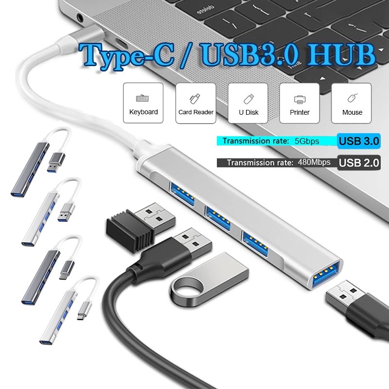 Hub USB type C USB 3.0 sang 4 cổng USB 3.0 hỗ trợ cổng nguồn Micro USB Cho Laptop Máy Tính
