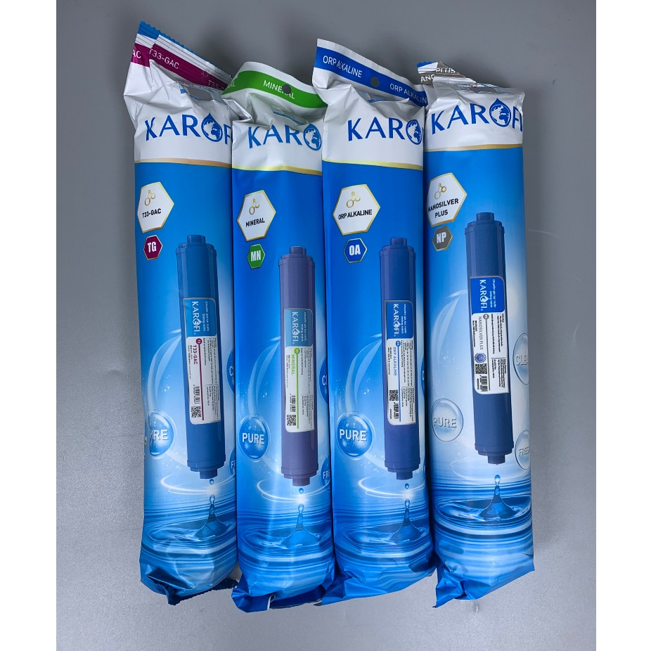 Combo 8 Lõi Lọc Karofi Sử Dụng 123 Livotec, Màng RO 100GPD Membrane Hàn, 4 Lõi Chức Năng T33 Mineral Alkaline Nano
