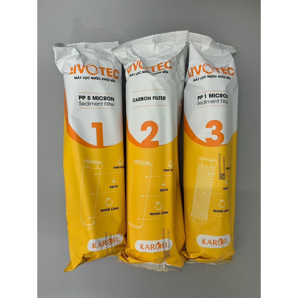 Combo 9 Lõi Lọc Nước Karofi Gồm Lõi 123 Livotec - Màng RO Hàn 100GPD Membrane - Lõi Chức Năng T33 Mineral Far ORP Nano