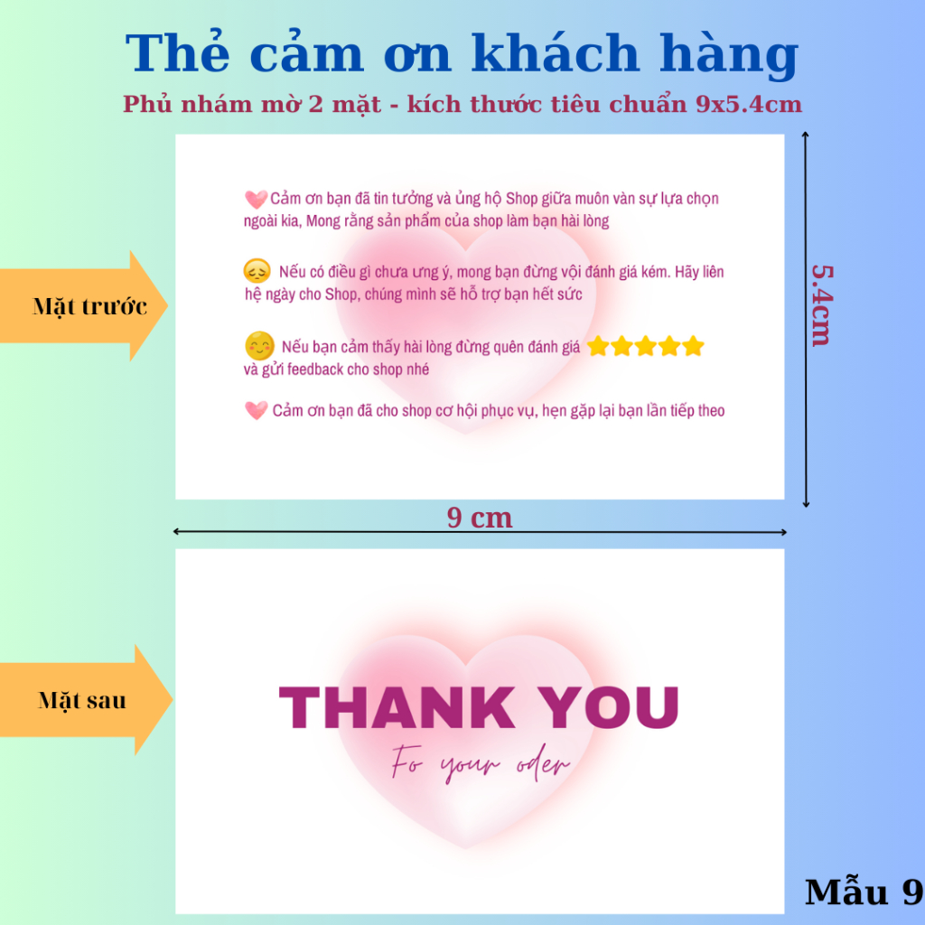 Card Cám Ơn, Card Thank You, Thiệp Cảm Ơn mẫu trái tim- Size 9x5,4cm ...